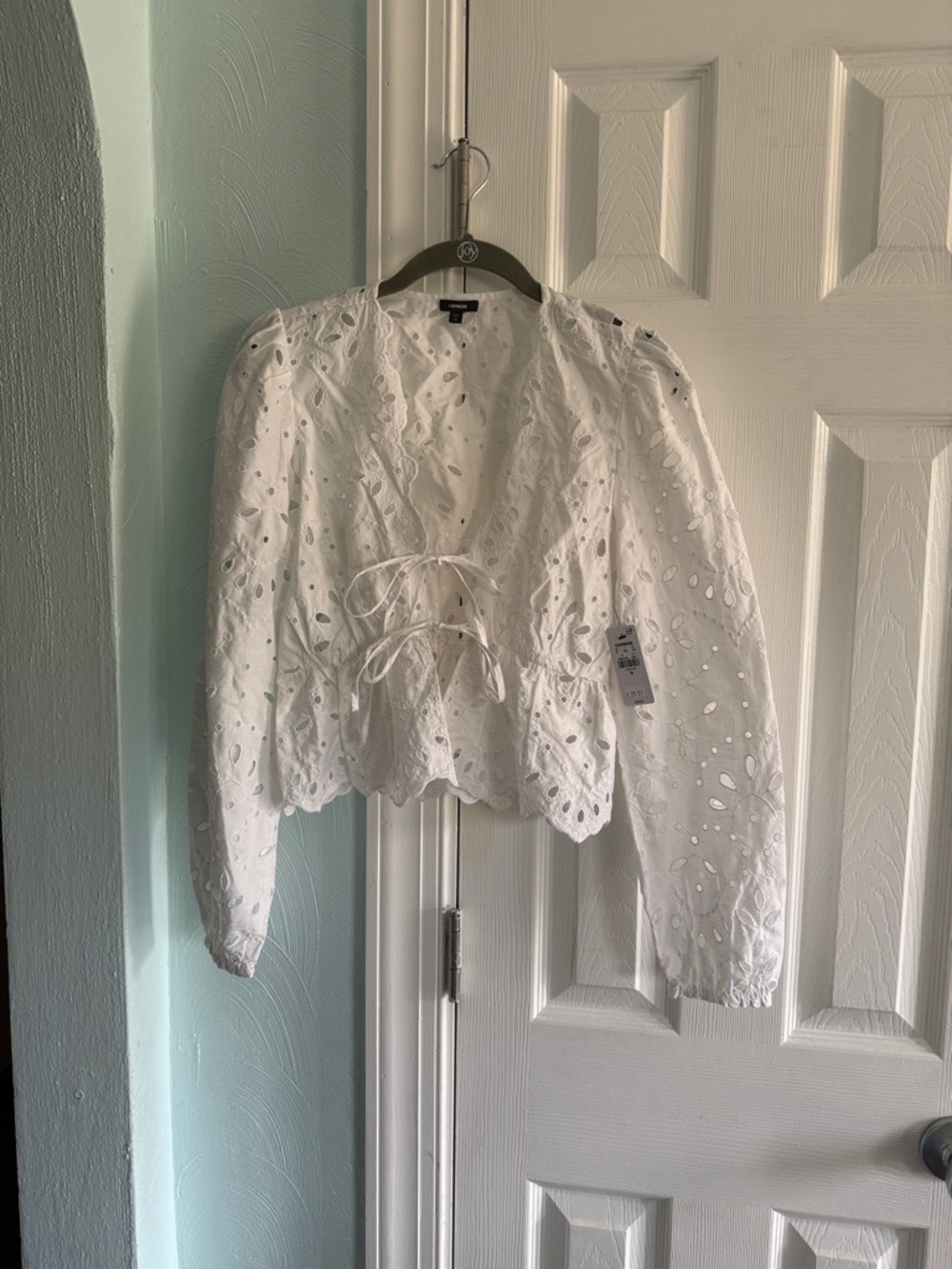 Express White Eyelet Tie-Front Blouse